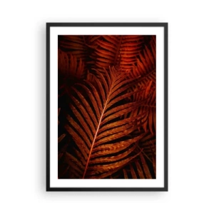 Póster en marco negro - Hojas de palma rojas en iluminación artística. - 50x70cm - Las brasas de la vida - Decoración de pared moderna para salón y dormitorio ARTTOR