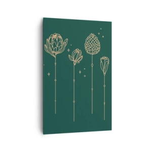 Cuadro sobre lienzo - Impresión de Imagen - Dibujos dorados de hierbas sobre un fondo verde oscuro. - 80x120cm - La familia vegetal - Decoración de pared moderna para salón y dormitorio ARTTOR