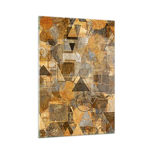 Cuadro sobre vidrio - Impresiones sobre Vidrio - Composición geométrica abstracta en tonos cálidos. - 50x70cm - El mundo en formas - Decoración de pared moderna para salón y dormitorio ARTTOR