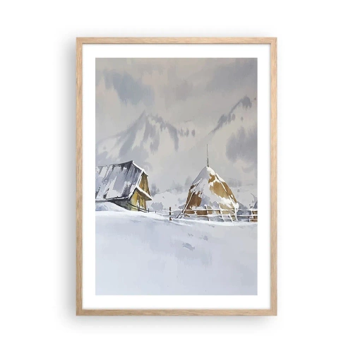 Póster en marco roble claro - En un valle nevado - 50x70 cm
