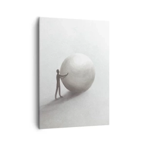 Cuadro sobre lienzo - Impresión de Imagen - Una figura minimalista con una pelota sobre un fondo claro y monocromático. - 50x70cm - El juego de la vida - Decoración de pared moderna para salón y dormitorio ARTTOR