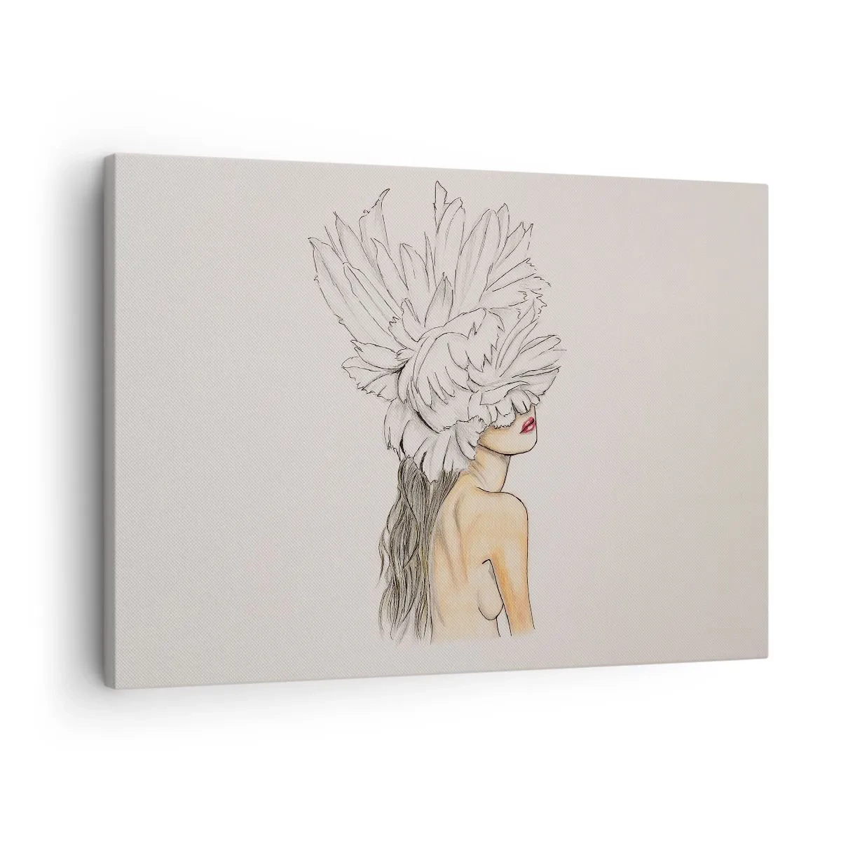 Cuadro sobre lienzo - Impresión de Imagen - Retrato de una mujer con decoración de plumas en estilo artístico. - 70x50cm - Belleza coronada - Decoración de pared moderna para salón y dormitorio ARTTOR