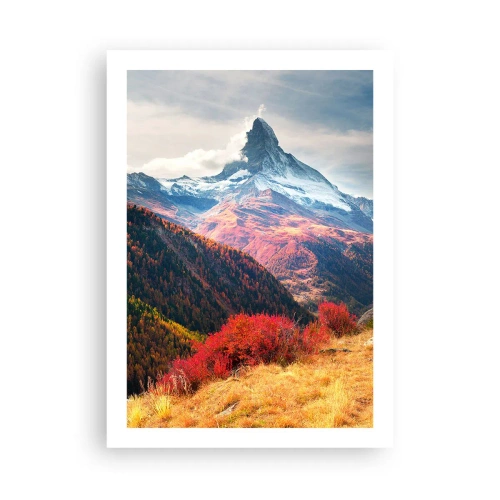 Póster - Paisaje otoñal de montaña con un pico nevado - 50x70cm - Otoño alpino - Decoración de pared moderna para salón y dormitorio ARTTOR