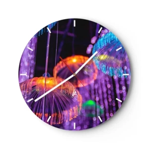 Reloj de pared - Reloj de vidrio - Luces de colores que se asemejan a medusas en un brillo de neón. - 30x30cm - Fuente luminosa - Decoración de pared moderna para salón, cocina y dormitorio ARTTOR