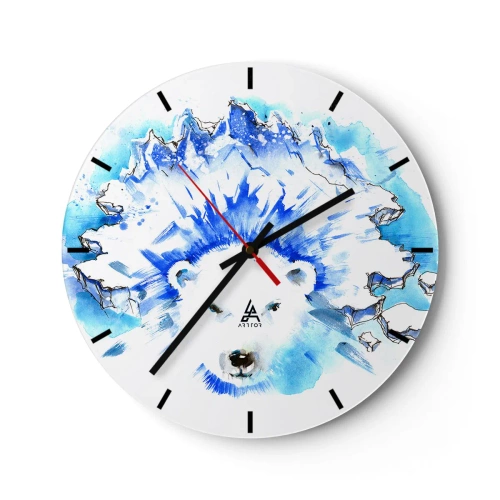 Reloj de pared - Reloj de vidrio - Un oso blanco con corona helada en tonos azules y blancos. - 30x30cm - El rey del Ártico con una corona de hielo - Decoración de pared moderna para salón, cocina y dormitorio ARTTOR