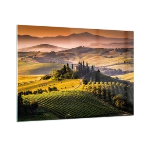 Cuadro sobre vidrio - Impresiones sobre Vidrio - Paisaje toscano al amanecer - 100x70cm - Paisaje toscano - Decoración de pared moderna para salón y dormitorio ARTTOR
