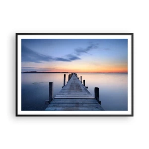 Póster en marco negro - Muelle de madera en el lago al atardecer - 100x70cm - La calma de un crepúsculo sereno - Decoración de pared moderna para salón y dormitorio ARTTOR