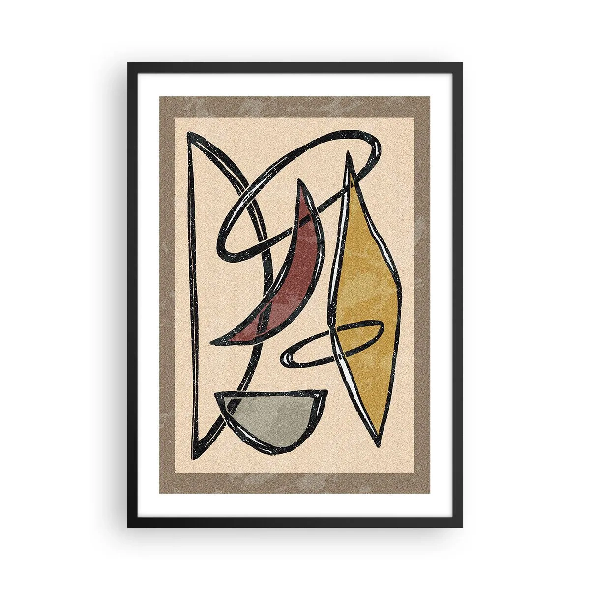 Póster en marco negro - Composición geométrica abstracta en tonos beige y negro. - 50x70cm - Composición: arcos y óvalos - Decoración de pared moderna para salón y dormitorio ARTTOR