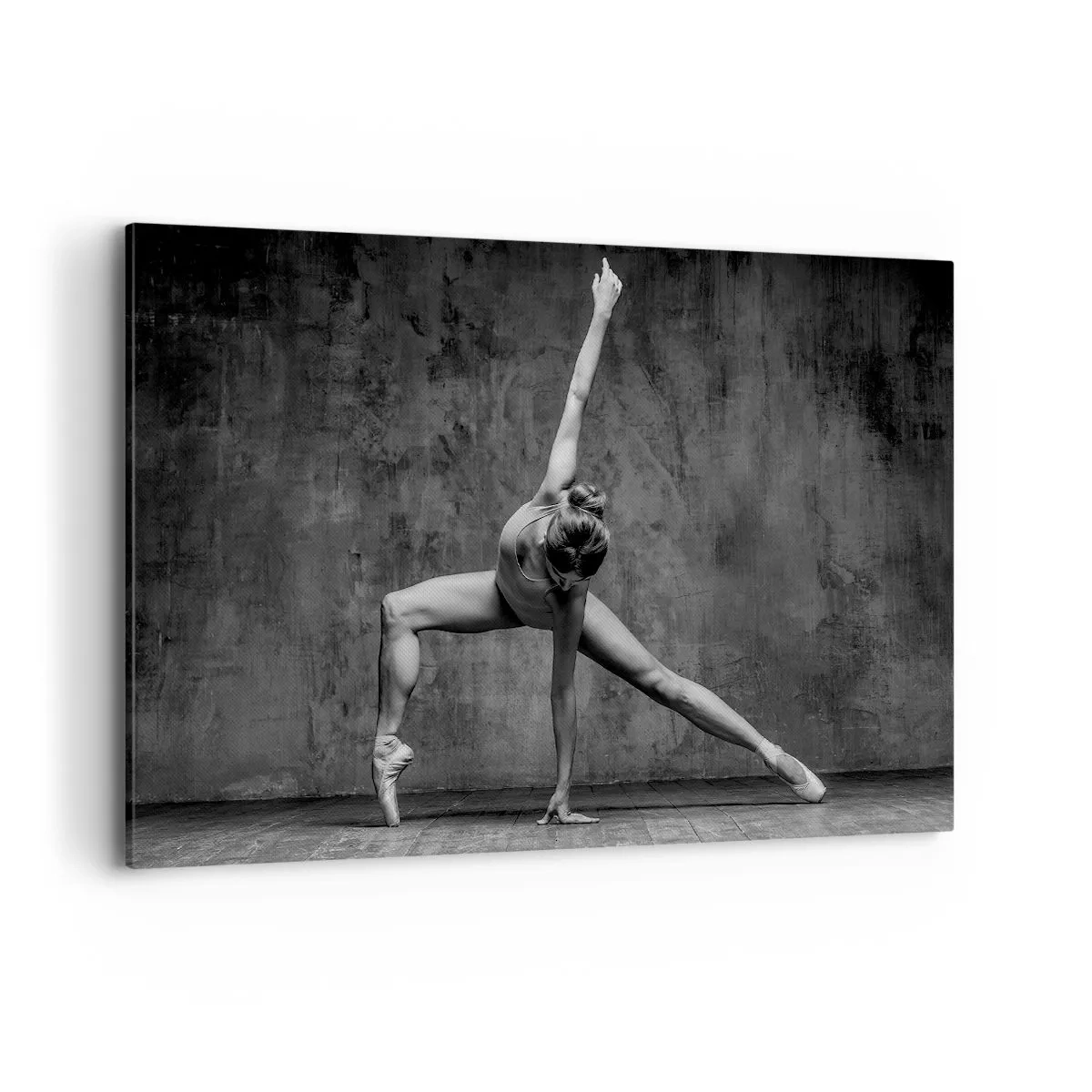 Cuadro sobre lienzo - Impresión de Imagen - Una bailarina en pose artística frente a una pared sin rematar - 120x80cm - Equilibrio perfecto - Decoración de pared moderna para salón y dormitorio ARTTOR