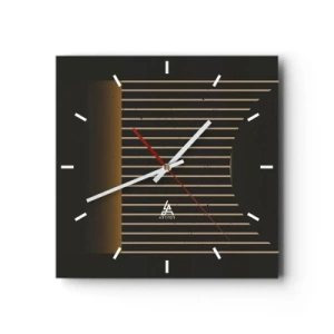 Reloj de pared - Reloj de vidrio - Patrón geométrico con rayas sobre fondo oscuro. - 30x30cm - Explorar la oscuridad - Decoración de pared moderna para salón y dormitorio ARTTOR