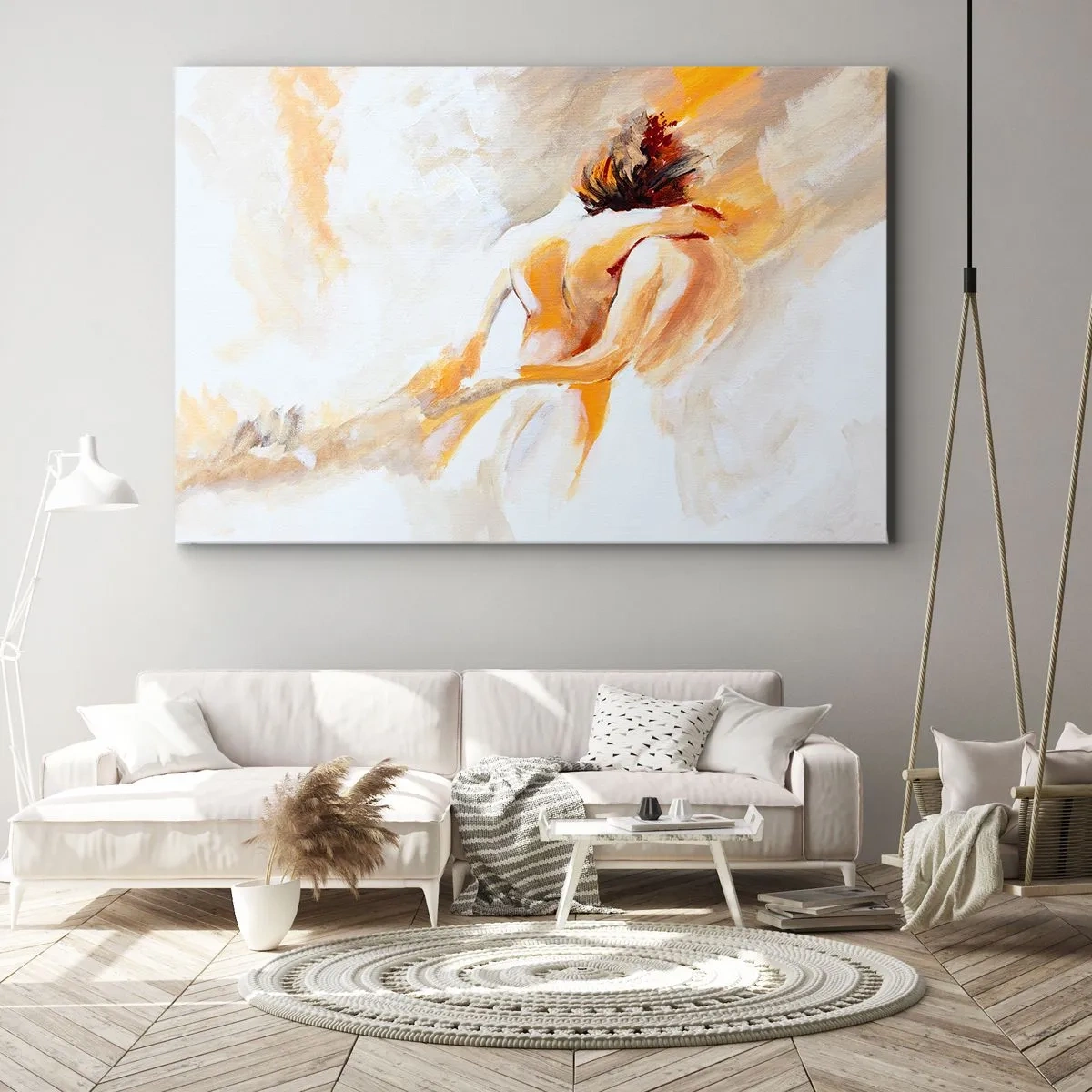 Cuadro sobre lienzo - Impresión de Imagen - Escena abstracta de un abrazo romántico. - 120x80cm - En un cielo de cercanía - Decoración de pared moderna para salón y dormitorio ARTTOR