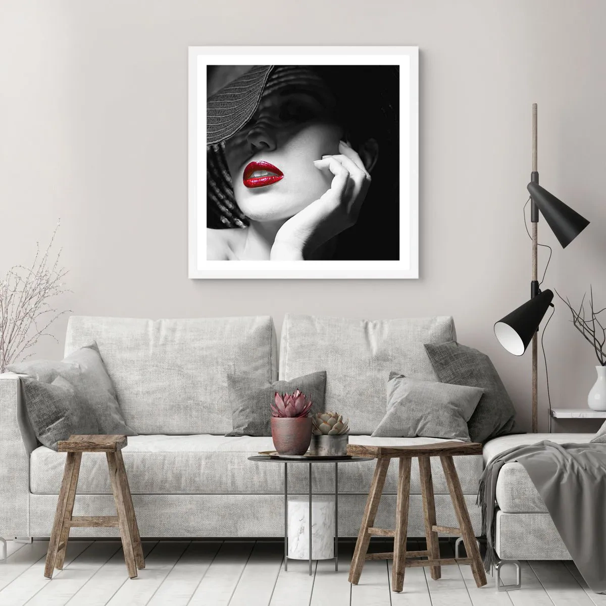 Póster en marco blanco - Estudio en escarlata - 60x60 cm