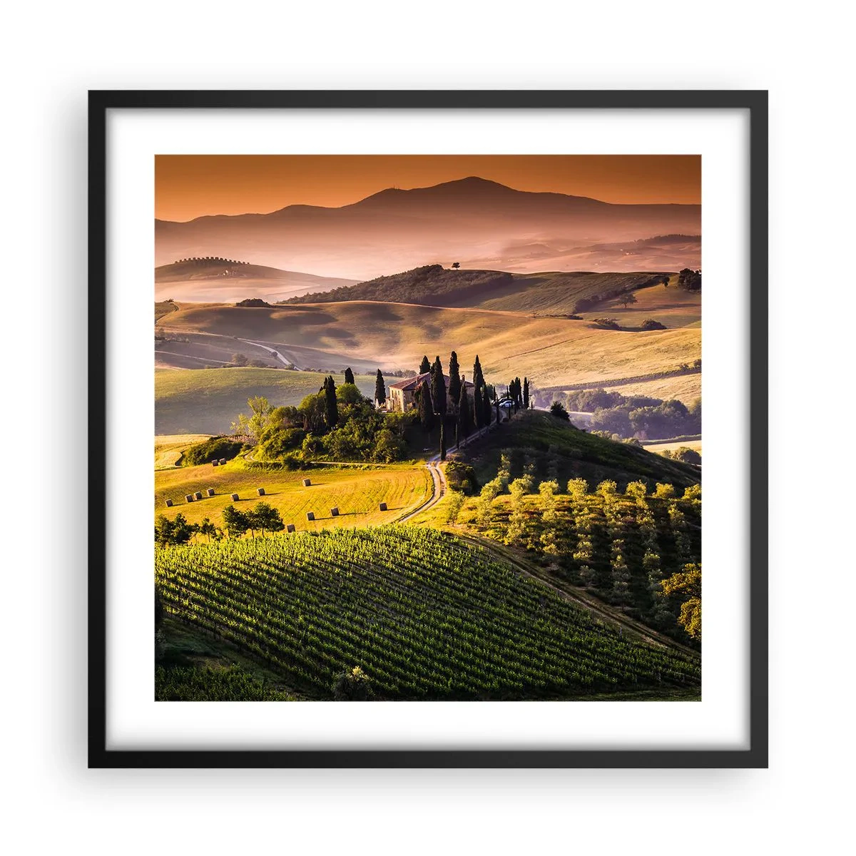 Póster en marco negro - Paisaje toscano - 50x50 cm