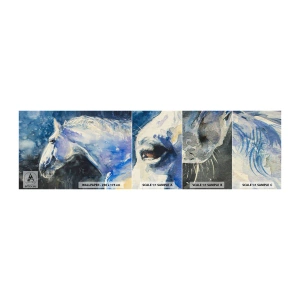 Muestra de fotomural autoadhesivo Deluxe Sticker - Retrato en un resplandor azul - Caballo, Cuadro, animales - 100x30 cm