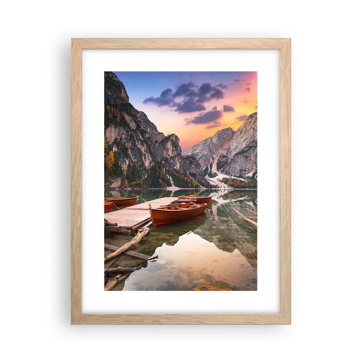 Póster en marco roble claro - Espejo entre montañas - 30x40 cm