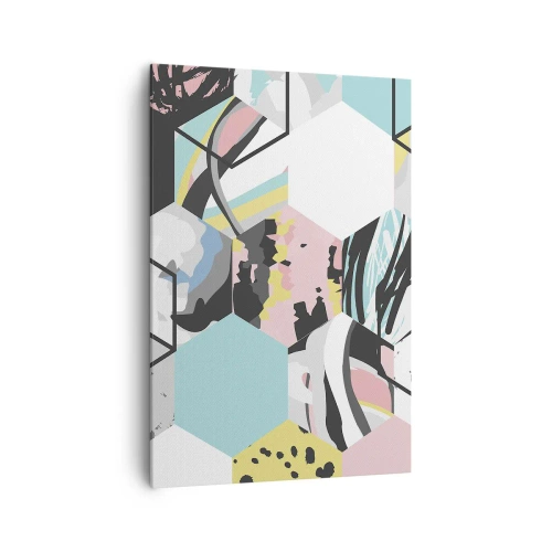 Cuadro sobre lienzo - Impresión de Imagen - Patrón hexagonal geométrico con detalles abstractos coloridos - 70x100cm - Hexágonos y cubos en seis colores - Decoración de pared moderna para salón y dormitorio ARTTOR