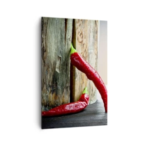 Cuadro sobre lienzo - Impresión de Imagen - Dos chiles rojos sobre un fondo de madera con acento rústico. - 80x120cm - Pimientos rojos picantes - Decoración de pared moderna para salón y dormitorio ARTTOR