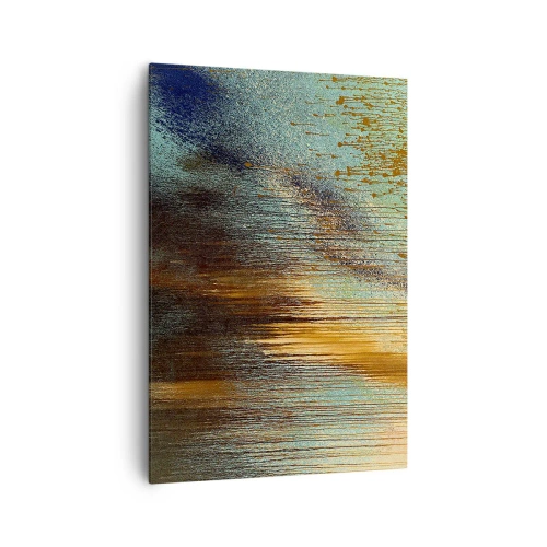 Cuadro sobre lienzo - Impresión de Imagen - Una composición abstracta de colores en tonos dorados, marrones y azules. - 70x100cm - Una composición colorista no accidental - Decoración de pared moderna para salón y dormitorio ARTTOR