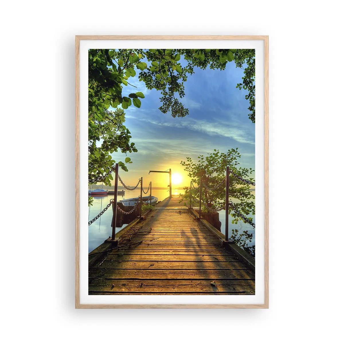 Póster en marco roble claro - Atardecer junto al agua - 70x100 cm