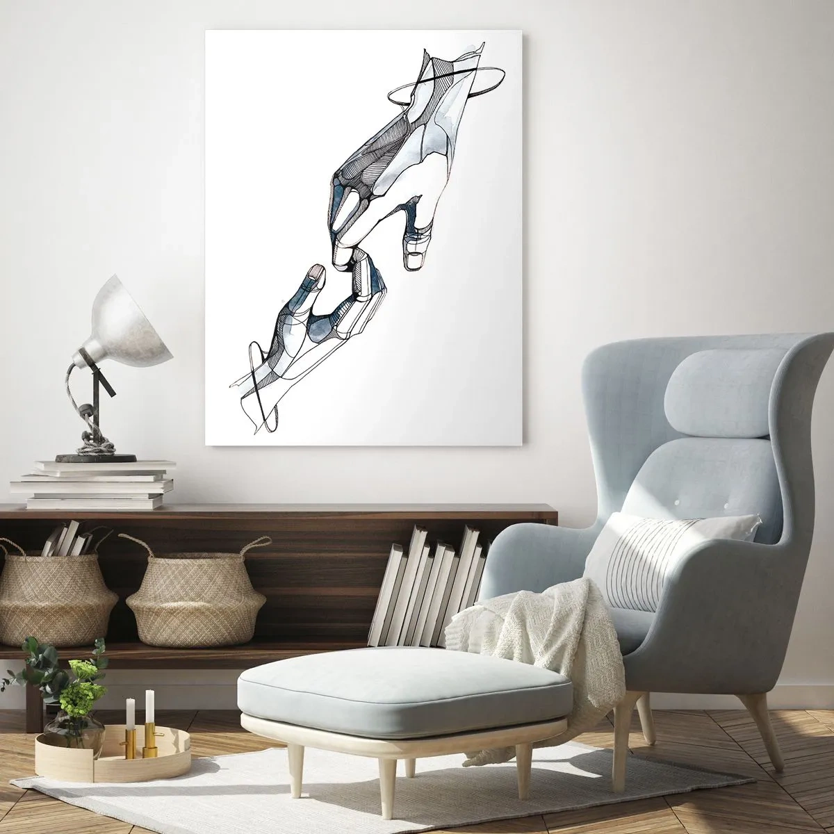 Cuadro sobre vidrio - Impresiones sobre Vidrio - Ilustración artística de dos manos en estilo abstracto. - 50x70cm - Un buen gesto - Decoración de pared moderna para salón y dormitorio ARTTOR
