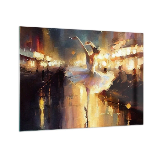 Cuadro sobre vidrio - Impresiones sobre Vidrio - Bailarina a la luz de las luces de la ciudad. - 70x50cm - Un milagro en la calle - Decoración de pared moderna para salón y dormitorio ARTTOR
