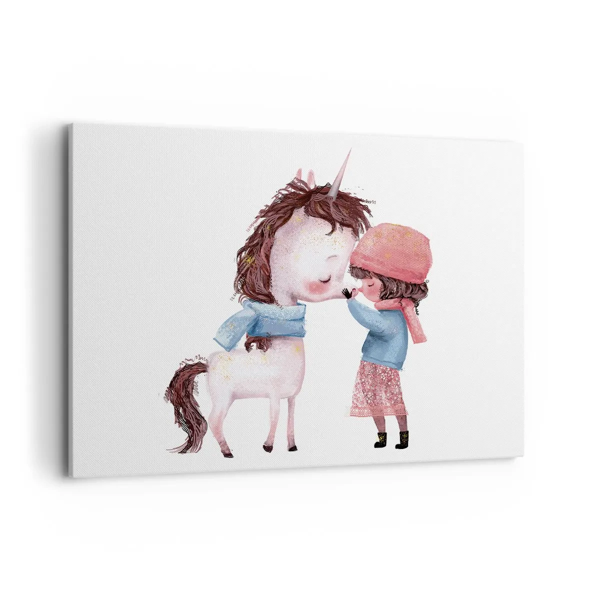 Cuadro sobre lienzo - Impresión de Imagen - Una niña y un unicornio en un paisaje invernal. - 100x70cm - Un cuento de invierno - Decoración de pared moderna para salón y dormitorio ARTTOR