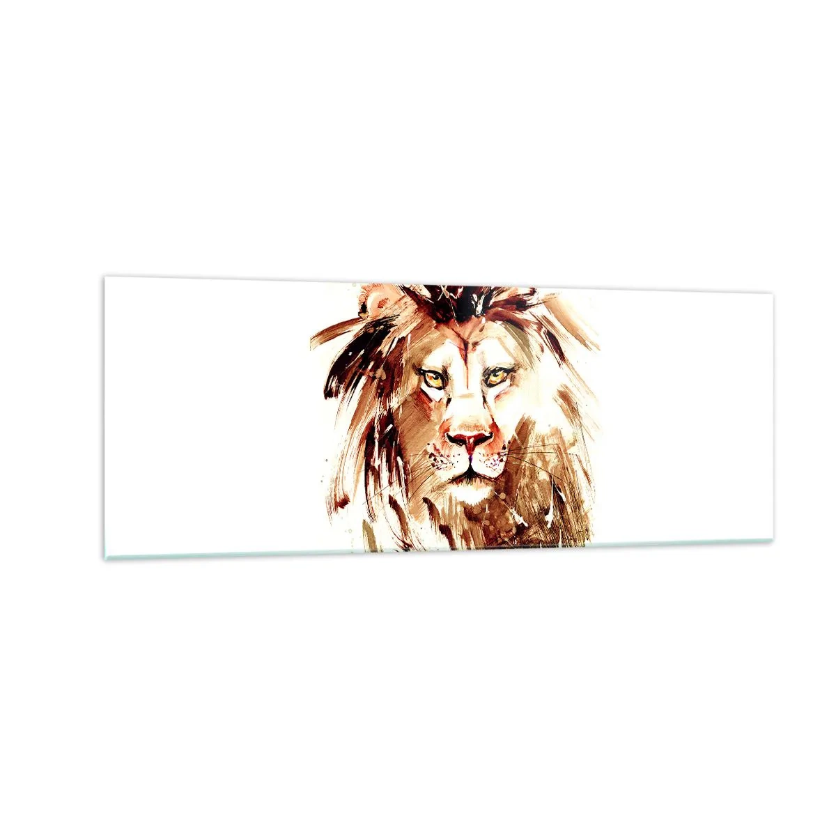 Cuadro sobre vidrio - Impresiones sobre Vidrio - Retrato en acuarela de un león con intensos detalles. - 140x50cm - Fuerza y dignidad - Decoración de pared moderna para salón y dormitorio ARTTOR