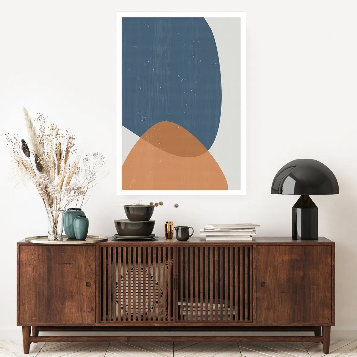 Póster - Geometría en tonos azules y beige - 50x70cm - Óvalos e influencias - Decoración de pared moderna para salón y dormitorio ARTTOR