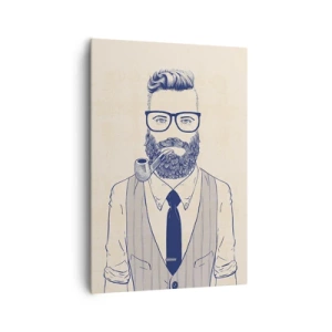 Cuadro sobre lienzo - Impresión de Imagen - Hombre estilizado con barba, pipa y gafas. - 70x100cm - Alegre, masculino y a la moda - Decoración de pared moderna para salón y dormitorio ARTTOR