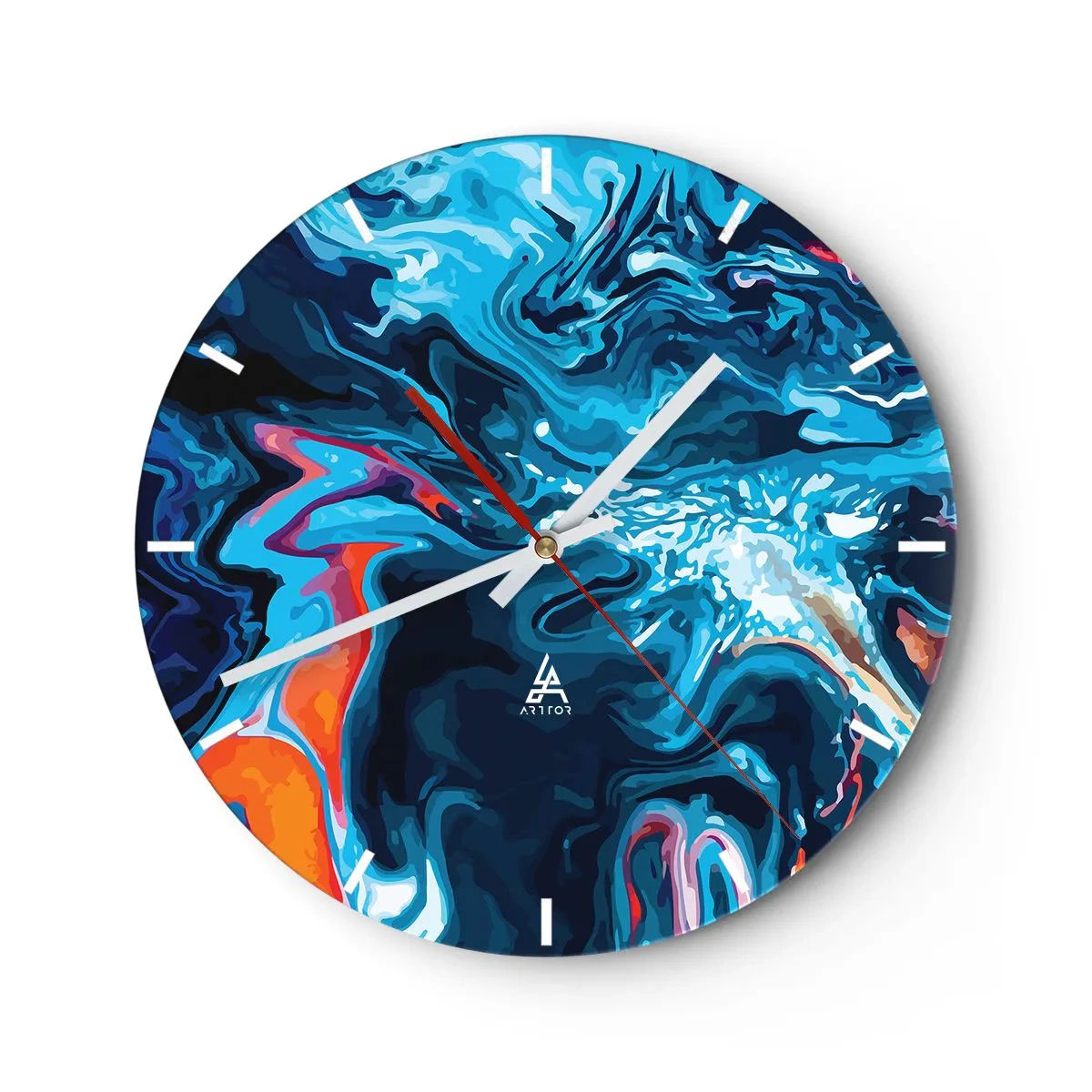 Reloj de pared - Reloj de vidrio - Un motivo abstracto dinámico en tonos azules. - 30x30cm - Un viaje al cielo - Decoración de pared moderna para salón, cocina y dormitorio ARTTOR