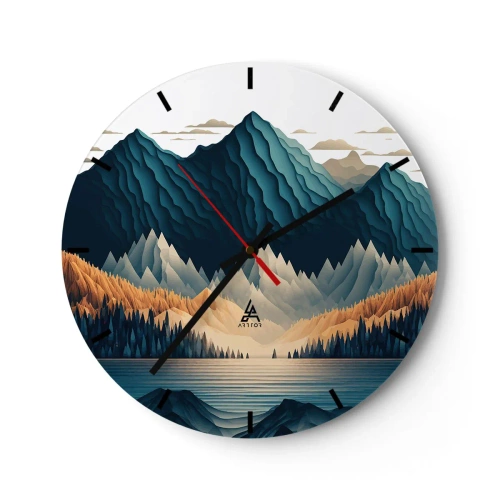 Reloj de pared - Reloj de vidrio - Paisaje perfecto de montañas - 40x40 cm