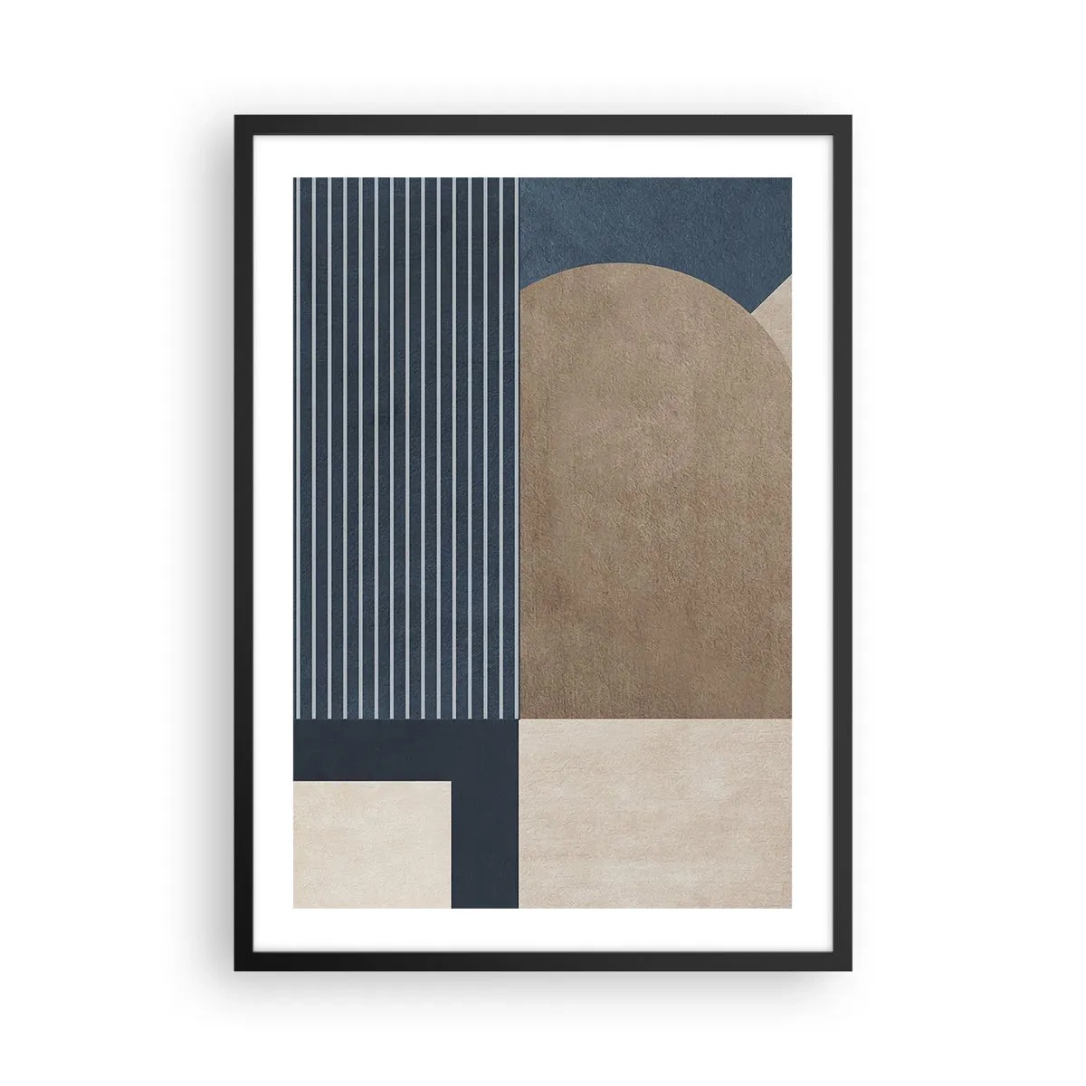 Póster en marco negro - Composición geométrica abstracta en tonos azul marino y beige. - 50x70cm - Composición de sencillez y redondez - Decoración de pared moderna para salón y dormitorio ARTTOR