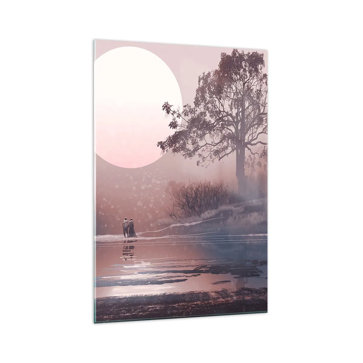 Cuadro sobre vidrio - Impresiones sobre Vidrio - Escena romántica con la luna y un árbol junto al agua. - 70x100cm - Rarezas nocturnas - Decoración de pared moderna para salón y dormitorio ARTTOR