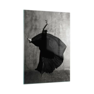 Cuadro sobre vidrio - Impresiones sobre Vidrio - Silueta en blanco y negro de una bailarina en una pose dinámica. - 50x70cm - Cargada de pasión - Decoración de pared moderna para salón y dormitorio ARTTOR