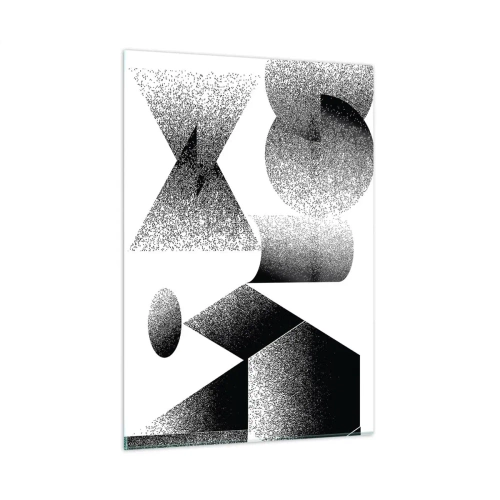 Cuadro sobre vidrio - Impresiones sobre Vidrio - Abstracción en blanco y negro con formas geométricas. - 50x70cm - Ángulos y óvalos - Decoración de pared moderna para salón y dormitorio ARTTOR