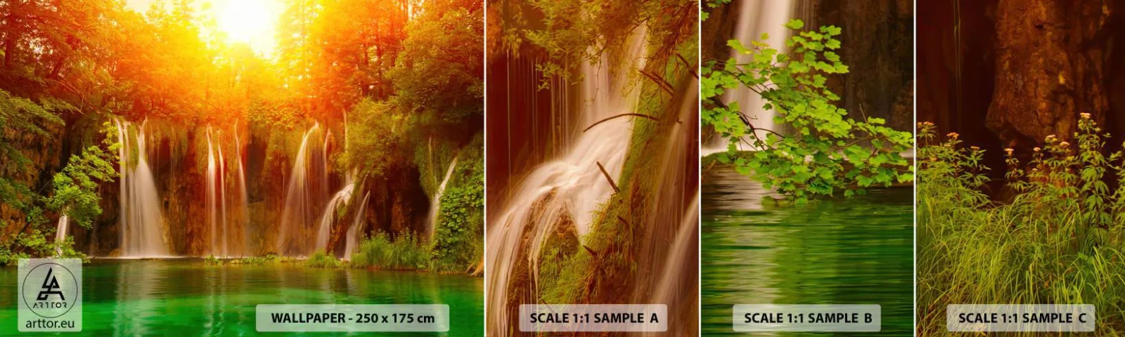 Muestra De Fotomural Standard Eco - Sol y sombra - Paisaje, Cascada, Croacia - 100x30 cm