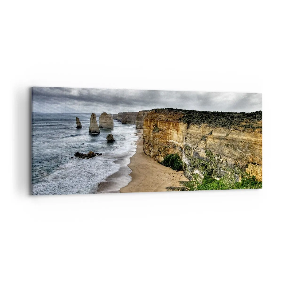 Cuadro sobre lienzo - Impresión de Imagen - Costa de acantilados con playa y formaciones rocosas - 120x50cm - Belleza en bruto - Decoración de pared moderna para salón y dormitorio ARTTOR
