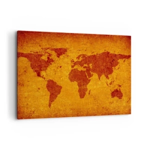 Cuadro sobre lienzo - Impresión de Imagen - Mapa del mundo vintage sobre fondo marrón y dorado. - 100x70cm - Invitación a un viaje - Decoración de pared moderna para salón y dormitorio ARTTOR