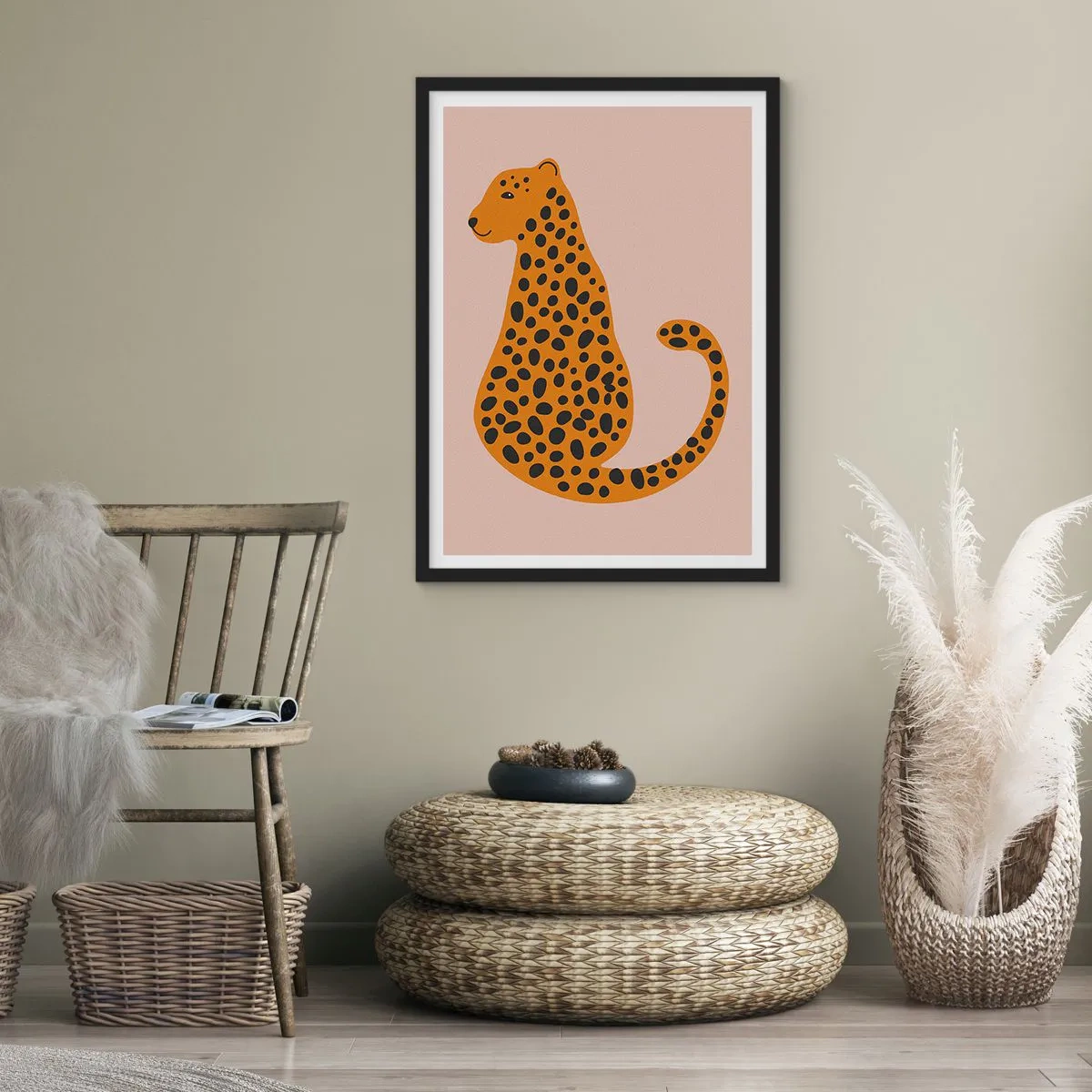 Póster en marco negro - El estampado de leopardo está de moda - 70x100 cm