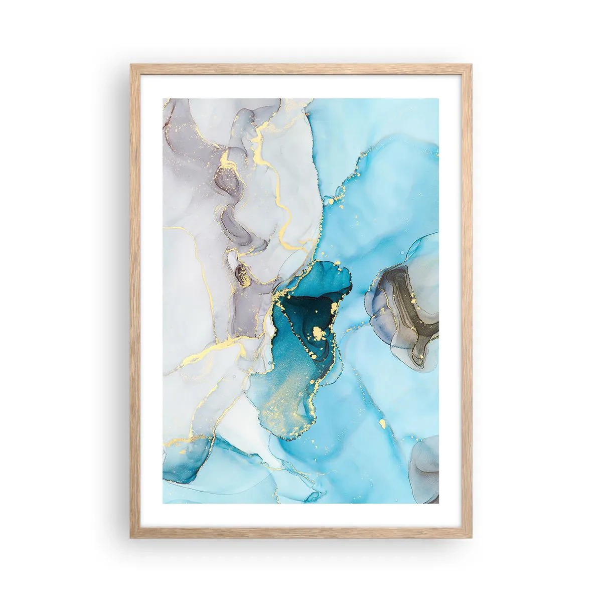 Póster en marco roble claro - Un estudio del encuentro entre el gris y el turquesa - 50x70 cm