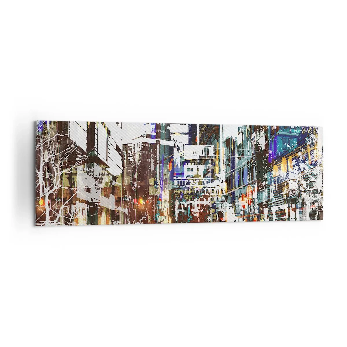 Cuadro sobre lienzo - Impresión de Imagen - Un paisaje urbano moderno de estilo artístico. - 160x50cm - Ciudad parpadeante - Decoración de pared moderna para salón y dormitorio ARTTOR