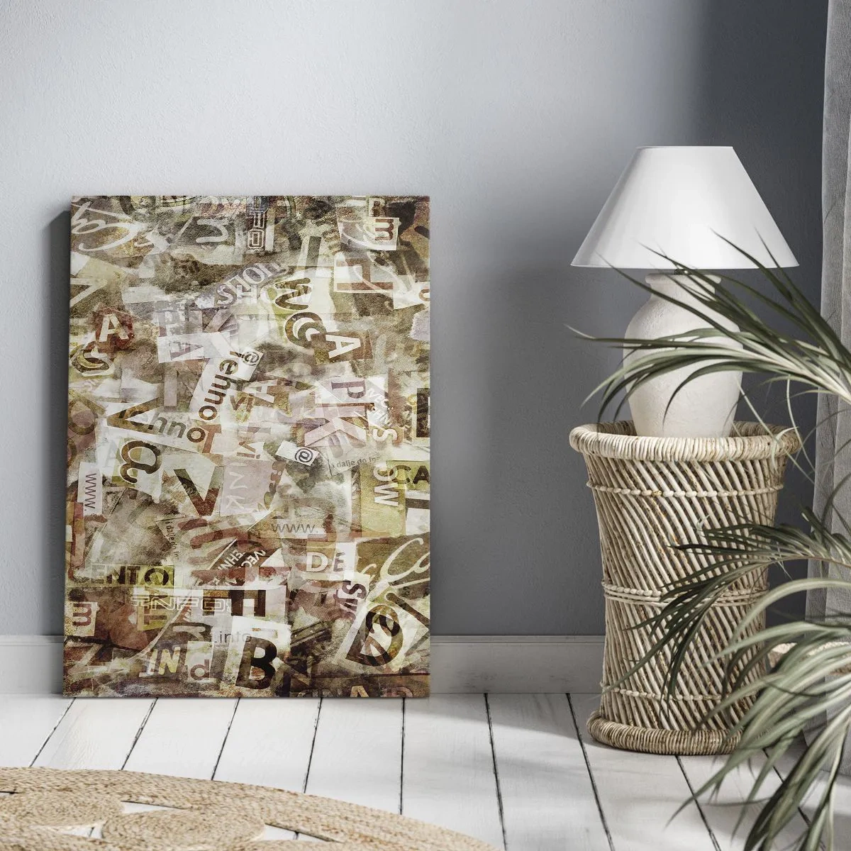 Cuadro sobre lienzo - Impresión de Imagen - Composición abstracta con letras y fragmentos de texto. - 50x70cm - Unificando el lenguaje - Decoración de pared moderna para salón y dormitorio ARTTOR