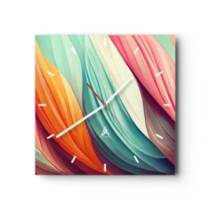 Reloj de pared - Reloj de vidrio - Líneas abstractas en colores pastel y vibrantes. - 30x30cm - Tejido arco iris - Decoración de pared moderna para salón y dormitorio ARTTOR