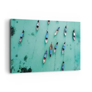 Cuadro sobre lienzo - Impresión de Imagen - Una vista aérea de barcos en aguas turquesas. - 100x70cm - En alegre espera - Decoración de pared moderna para salón y dormitorio ARTTOR