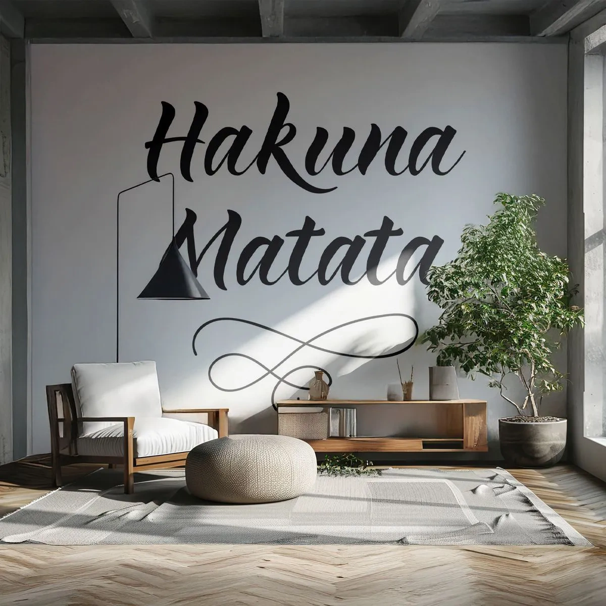 Fotomural Standard Eco - Letras elegantes de Hakuna Matata sobre un fondo blanco. - 100x70cm - El mejor consejo - Decoración de pared moderna para salón y dormitorio ARTTOR