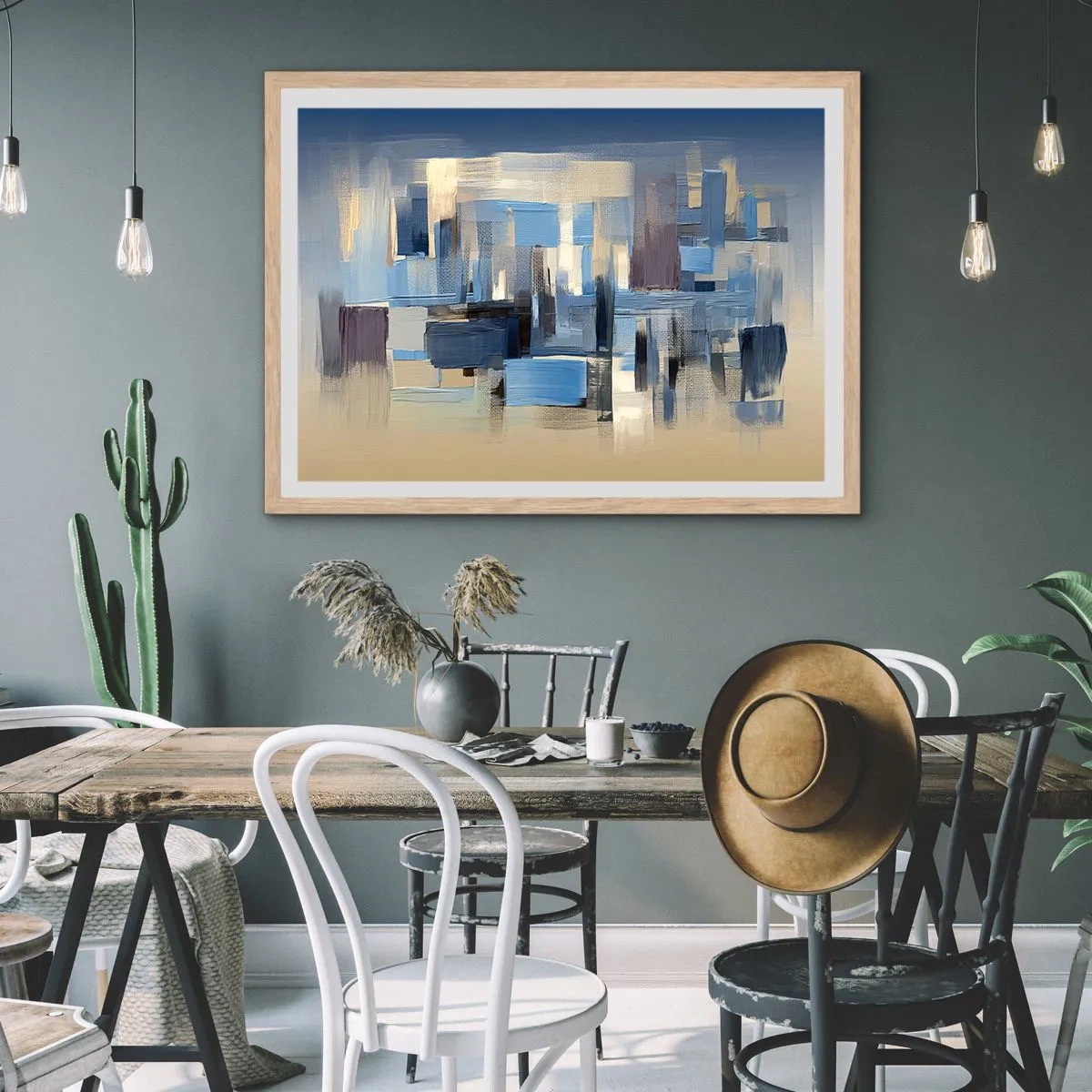 Póster en marco roble claro - Construcción azul - 70x50 cm