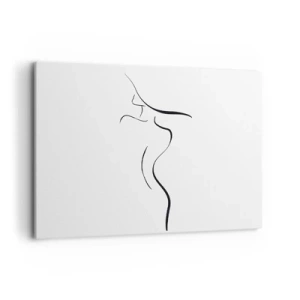 Cuadro sobre lienzo - Impresión de Imagen - Contorno minimalista de una silueta femenina sobre un fondo blanco. - 100x70cm - Escurridiza como una ola - Decoración de pared moderna para salón y dormitorio ARTTOR