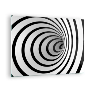 Cuadro sobre vidrio - Impresiones sobre Vidrio - Patrón espiral abstracto en blanco y negro - 70x50cm - ¿Tampoco puedes resistirte? - Decoración de pared moderna para salón y dormitorio ARTTOR