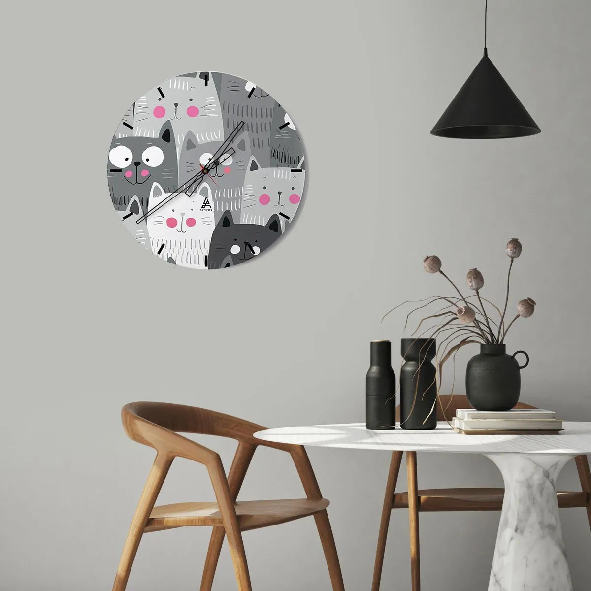 Reloj de pared - Reloj de vidrio - El mundo de los gatos - 40x40 cm