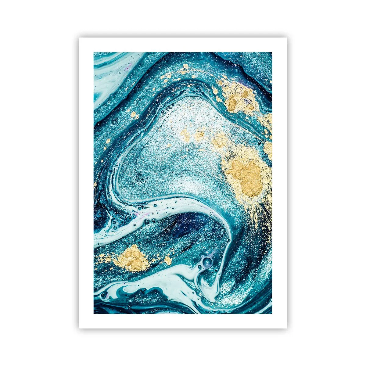 Póster - Patrón abstracto con tonos de azul y dorado. - 50x70cm - Vórtice azul - Decoración de pared moderna para salón y dormitorio ARTTOR